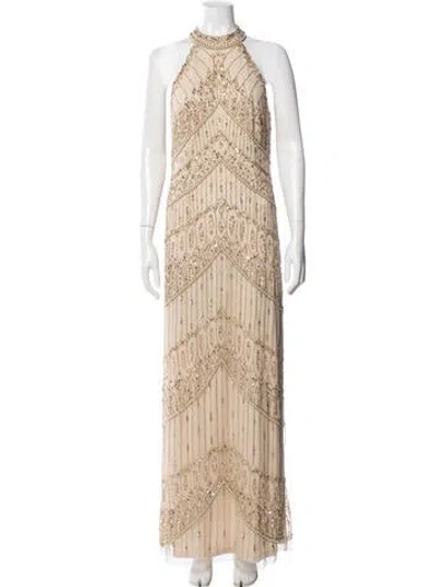 Pre-owned Aidan Mattox Patterned Long Dress W/ Tags In Neutral