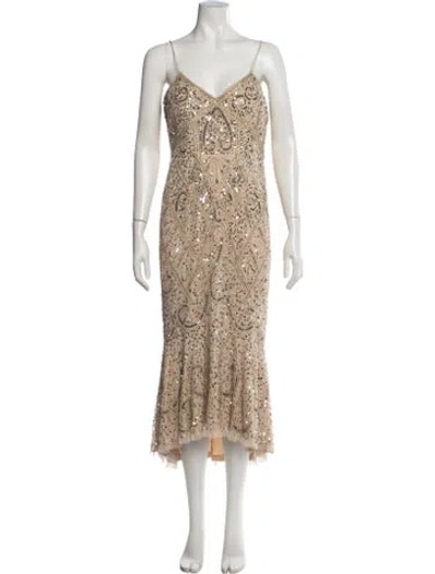 Pre-owned Aidan Mattox Patterned Midi Length Dress In Neutrals