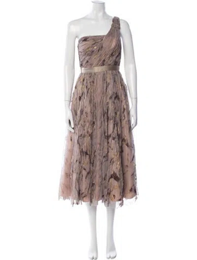 Pre-owned Aidan Mattox Patterned Midi Length Dress In Neutrals