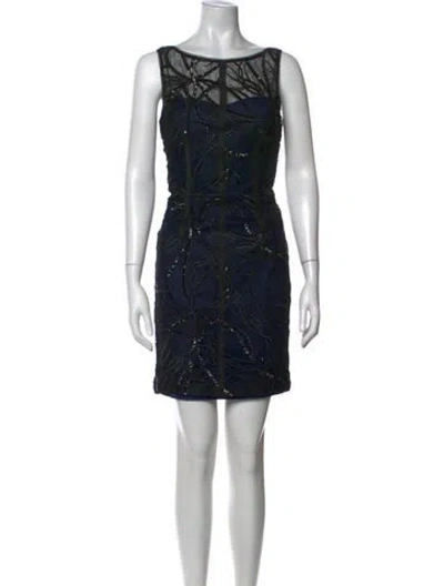 Pre-owned Aidan Mattox Patterned Mini Dress In Black