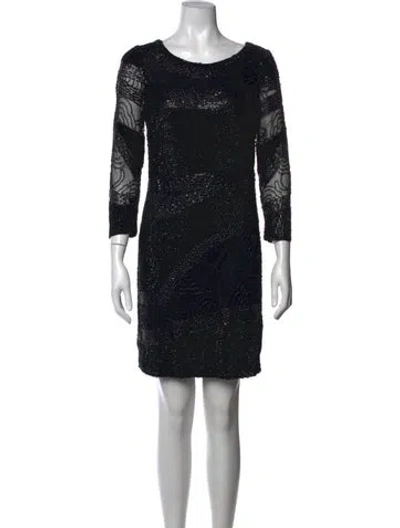Pre-owned Aidan Mattox Patterned Mini Dress In Black