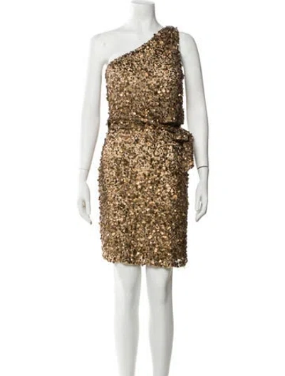 Pre-owned Aidan Mattox Patterned Mini Dress In Gold/metallic