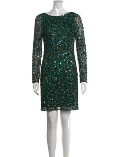 Pre-owned Aidan Mattox Patterned Mini Dress In Green