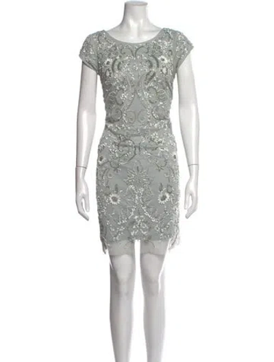 Pre-owned Aidan Mattox Patterned Mini Dress In Green