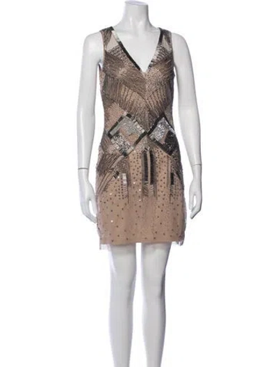 Pre-owned Aidan Mattox Patterned Mini Dress In Neutrals