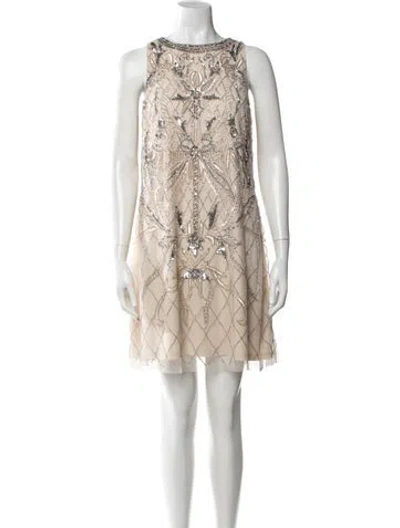 Pre-owned Aidan Mattox Patterned Mini Dress In Neutrals