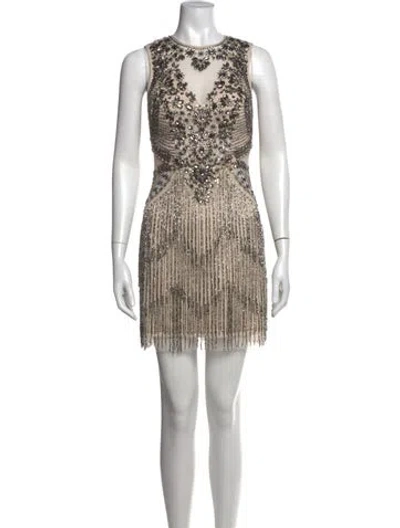Pre-owned Aidan Mattox Patterned Mini Dress In Silver