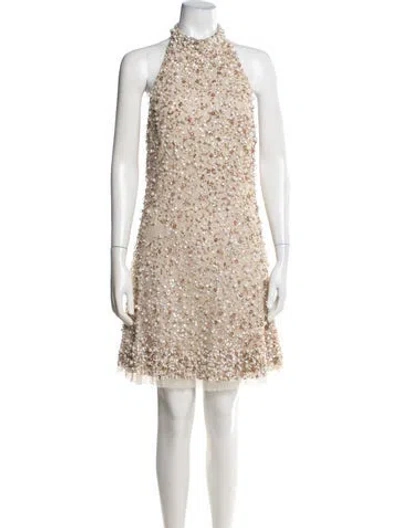 Pre-owned Aidan Mattox Patterned Mini Dress W/ Tags In Neutral