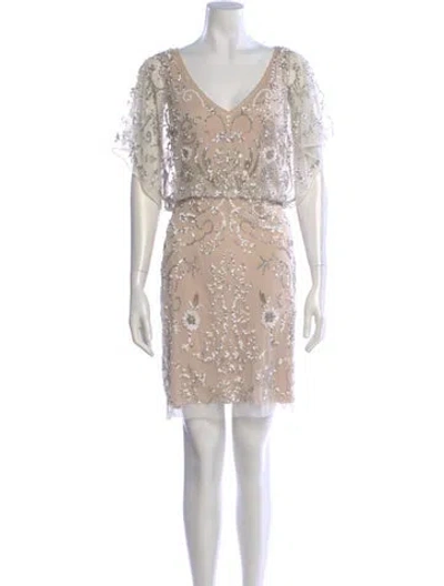 Pre-owned Aidan Mattox Patterned Mini Dress In White