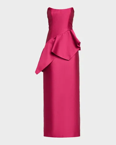 Aidan Mattox Pebble Gazar Strapless Gown In Purple
