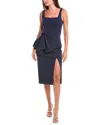 Aidan Mattox Peplum Waist Midi Dress In Blue