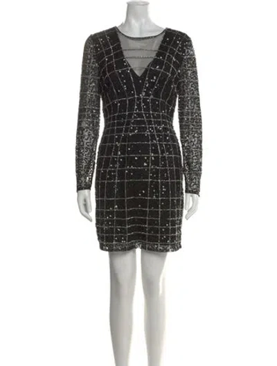 Pre-owned Aidan Mattox Plaid Print Mini Dress In Black