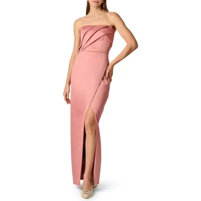 Aidan Mattox Pleat Detail Strapless Duchess Satin Column Gown In Pink