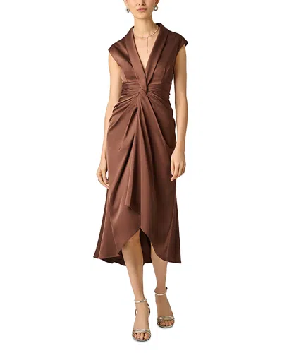 Aidan Mattox Pleated A Line Midi Dress In Brown