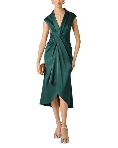 Aidan Mattox Pleated A Line Midi Dress In Green