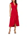 Aidan Mattox Sleeveless Pleated Twist-front Midi Dress In Red