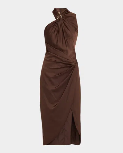 Aidan Mattox Pleated Bodycon Crepe Back Satin Midi Dress