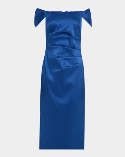 Aidan Mattox Pleated Off-shoulder Mikado Midi Dress