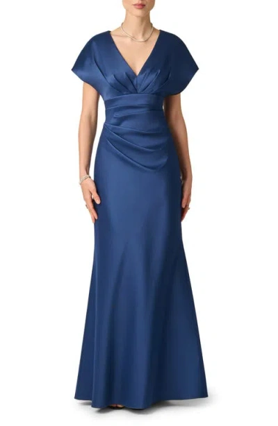 Aidan Mattox Pleated Stretch Mikado Gown In Blue