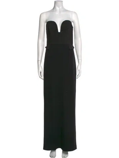 Pre-owned Aidan Mattox Plunge Neckline Long Dress In Black