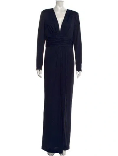 Pre-owned Aidan Mattox Plunge Neckline Long Dress In Blue