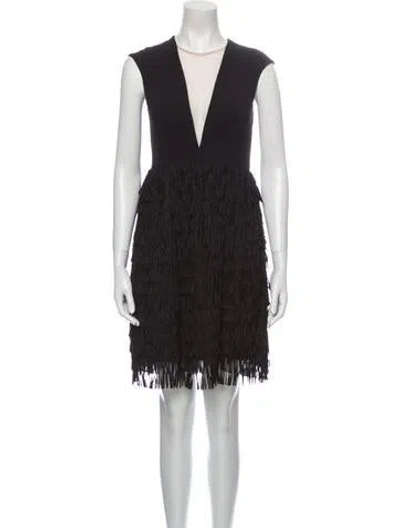 Pre-owned Aidan Mattox Plunge Neckline Mini Dress In Black