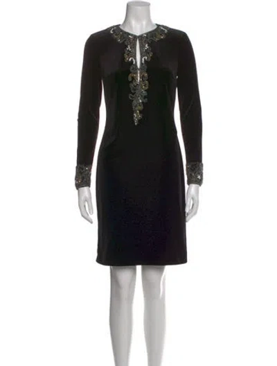 Pre-owned Aidan Mattox Plunge Neckline Mini Dress In Black