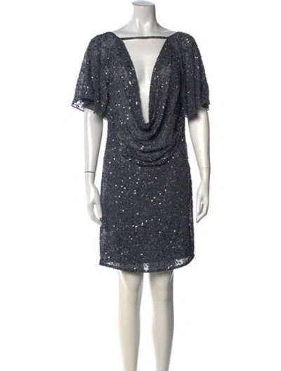 Pre-owned Aidan Mattox Plunge Neckline Mini Dress In Black