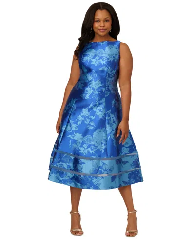 Aidan Mattox Plus Size Jacquard Fit & Flare Midi Dress In Blue Multi
