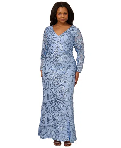Aidan Mattox Plus Size Sequin Stretch Mermaid Gown In Electric Ice