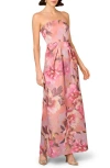 Aidan Mattox Strapless Floral-print Shimmer Gown