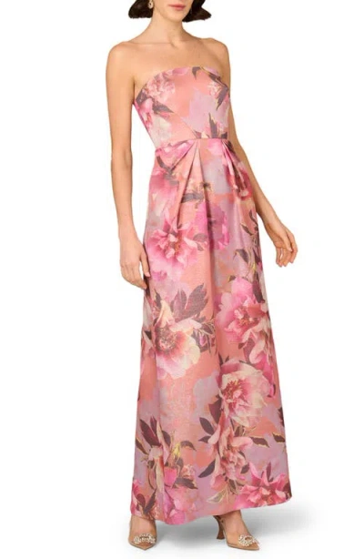 AIDAN MATTOX AIDAN MATTOX PRINT METALLIC JACQUARD STRAPLESS GOWN