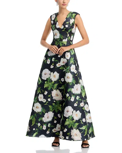 Aidan Mattox Printed Jacquard Ballgown In Green