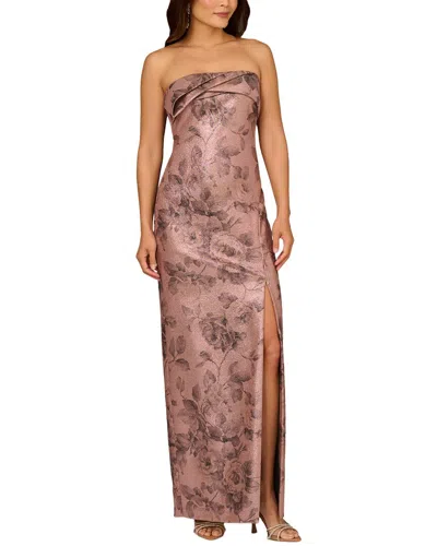 Aidan Mattox Printed Jacquard Dress In Brown