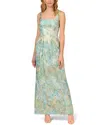 Aidan Mattox Printed Jacquard Gown In Green