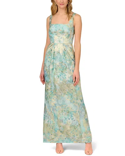 Aidan Mattox Printed Jacquard Gown In Green Multi