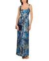 Aidan Mattox Square-neck Jacquard Column Gown In Blue Multi