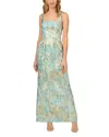Aidan Mattox Printed Jacquard Gown In Green Multi