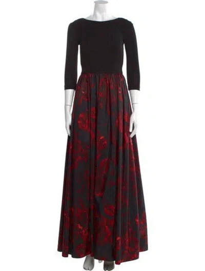 Pre-owned Aidan Mattox Printed Long Dress In Black