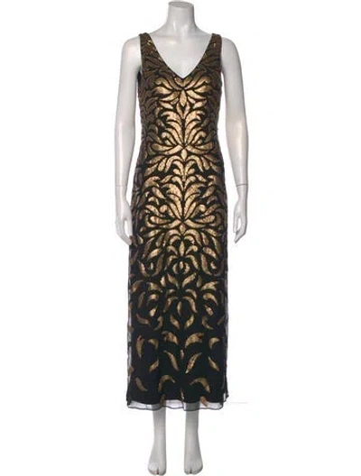 Pre-owned Aidan Mattox Printed Long Dress In Black