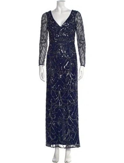 Pre-owned Aidan Mattox Printed Long Dress In Blue