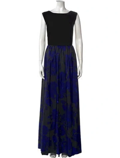 Pre-owned Aidan Mattox Printed Long Dress In Blue