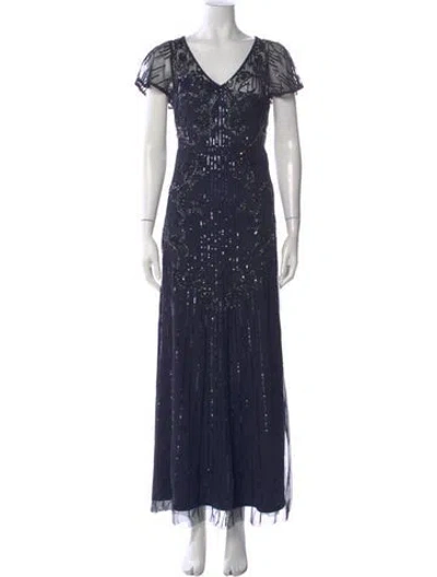 Pre-owned Aidan Mattox Printed Long Dress In Blue