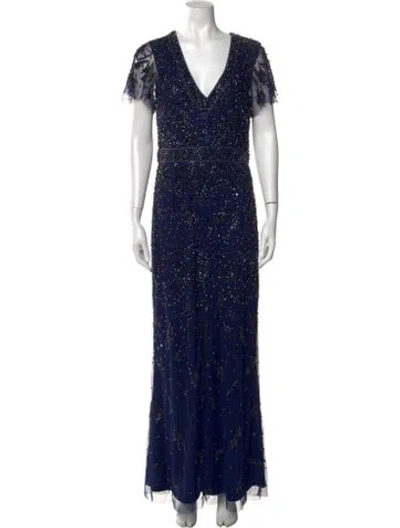 Pre-owned Aidan Mattox Printed Long Dress In Blue
