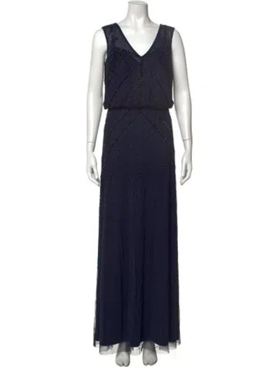Pre-owned Aidan Mattox Printed Long Dress In Blue