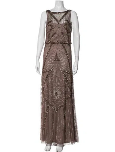 Pre-owned Aidan Mattox Printed Long Dress In Brown