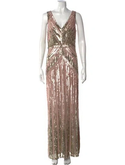 Pre-owned Aidan Mattox Printed Long Dress In Multi