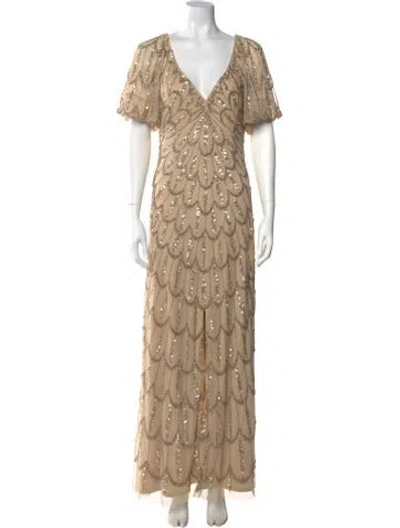 Pre-owned Aidan Mattox Printed Long Dress In Neutral