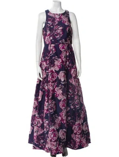 Pre-owned Aidan Mattox Printed Long Dress In Purple