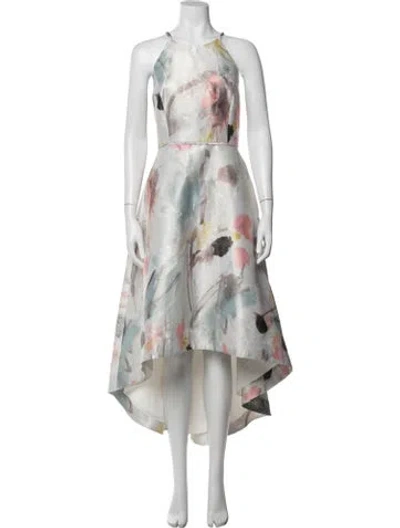 Pre-owned Aidan Mattox Printed Long Dress W/ Tags In Silver